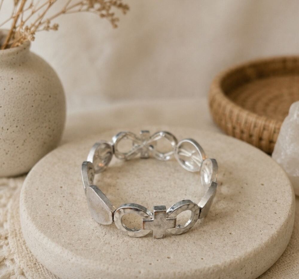 Pomina Silver Stretch Cross Bracelet New